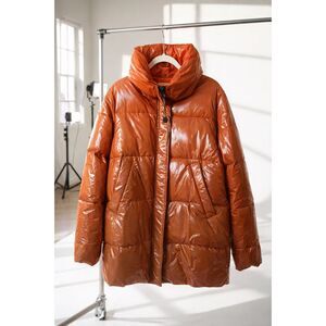 CANADA Men’s Glossy Hooded Puffer Jacket – Burnt Orange – Size M